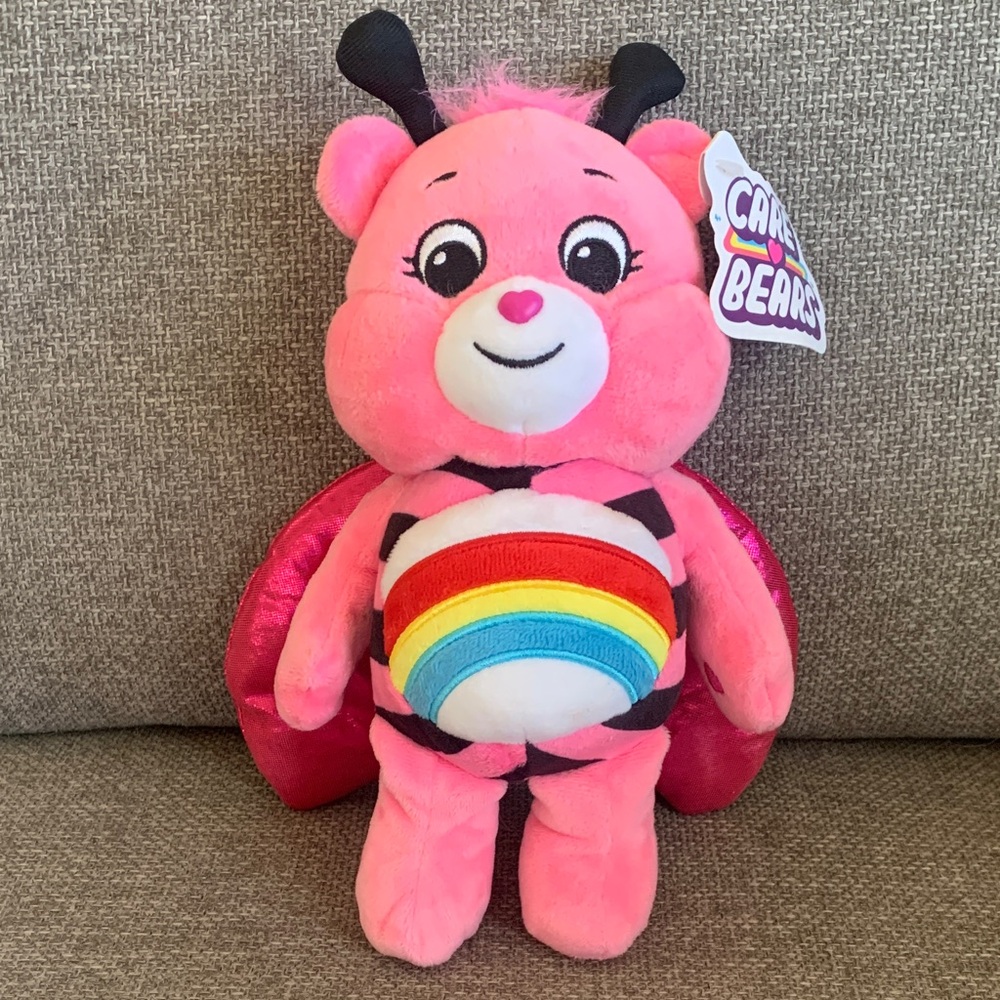 2021 Care Bears Pink Ladybug Rainbow Cheer Bear Plush Toy with Tag 10” - Picture 2 of 5